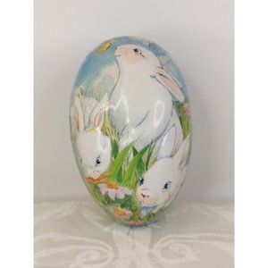 Easter Bunny Rabbit Pare Mache Oval Egg Canister By See's Candie 6"X4"X4" 2001